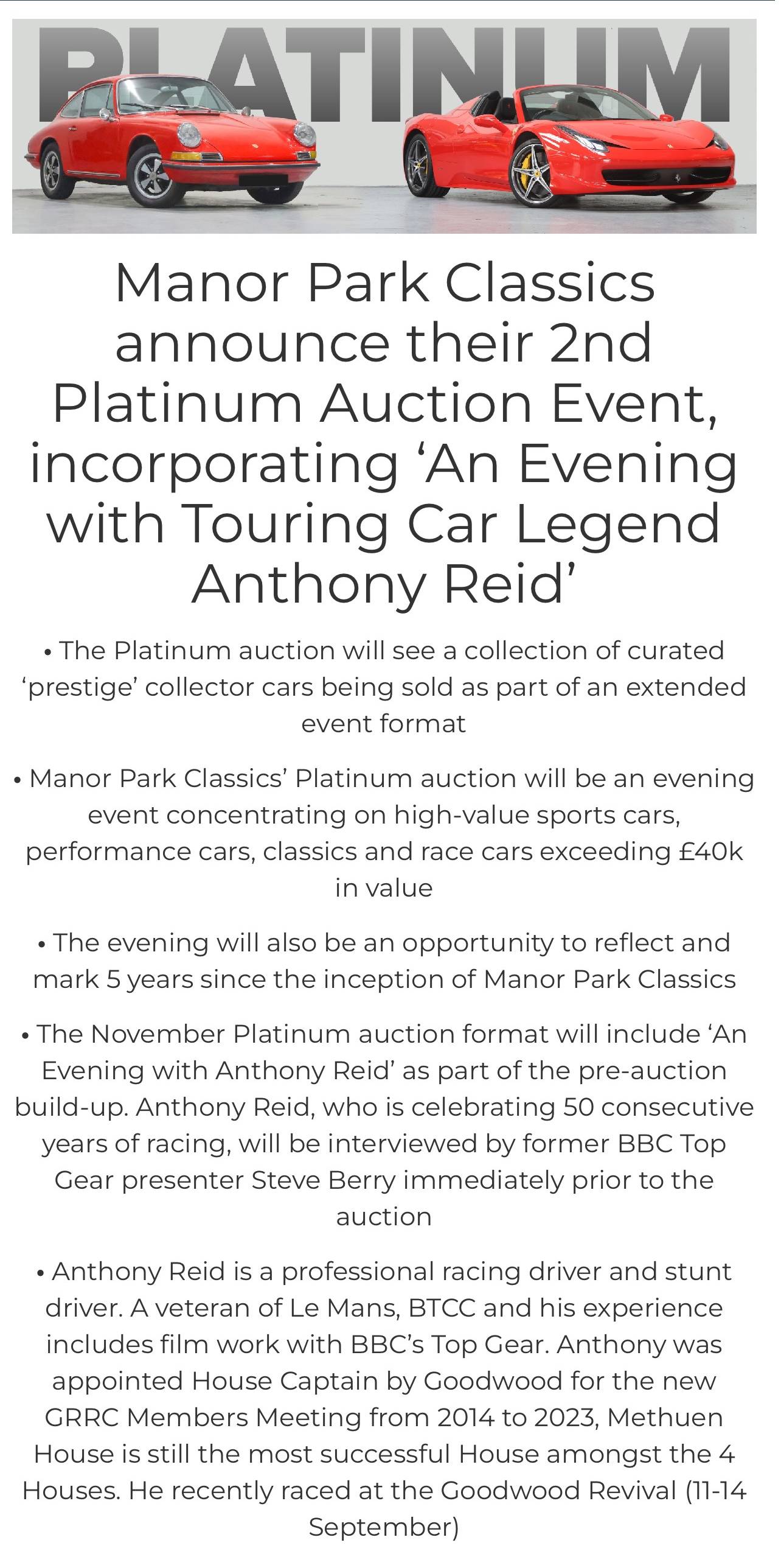 Manor Classics Announce Interview With Anthony Reid
